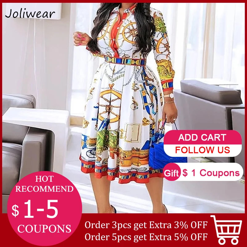 Plus Size Shirt Dress for Women Summer Elegant  Printed dress