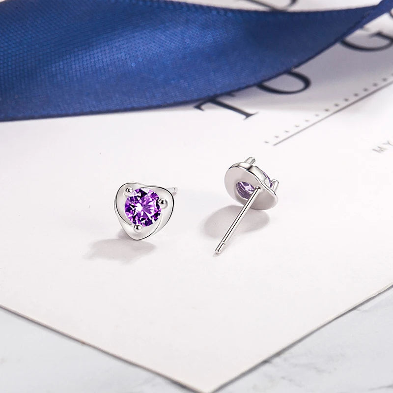 NoEnName_Null 925 Sterling Silver Heart-Shaped Crystal Stud Earrings for Women – Trendy Anniversary Gift