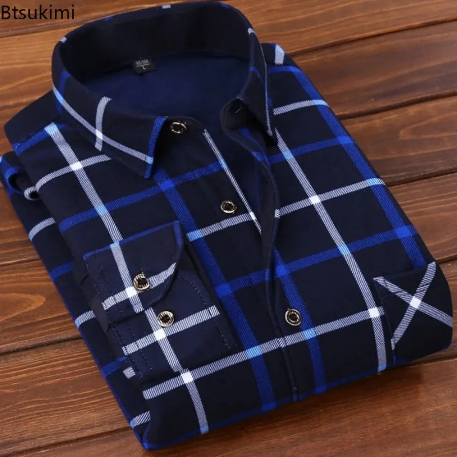 Btsukimi Men’s Plaid Casual Shirt – Stylish and Warm Autumn/Winter Shirt