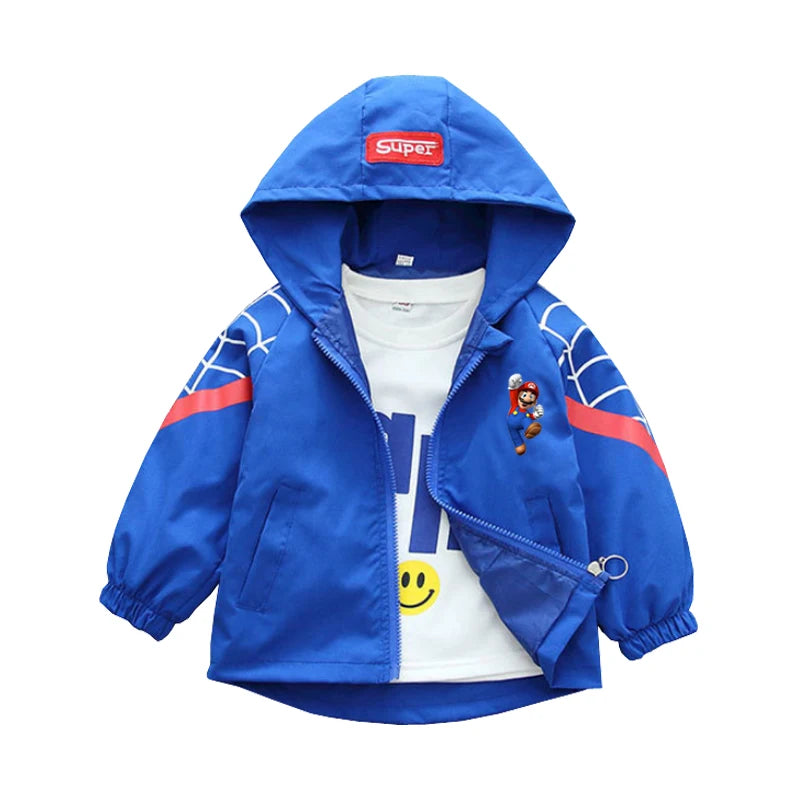 Spring Boys and Girls Cartoon Super Mario Zipper Hoodies Jacket for 1-10 Years