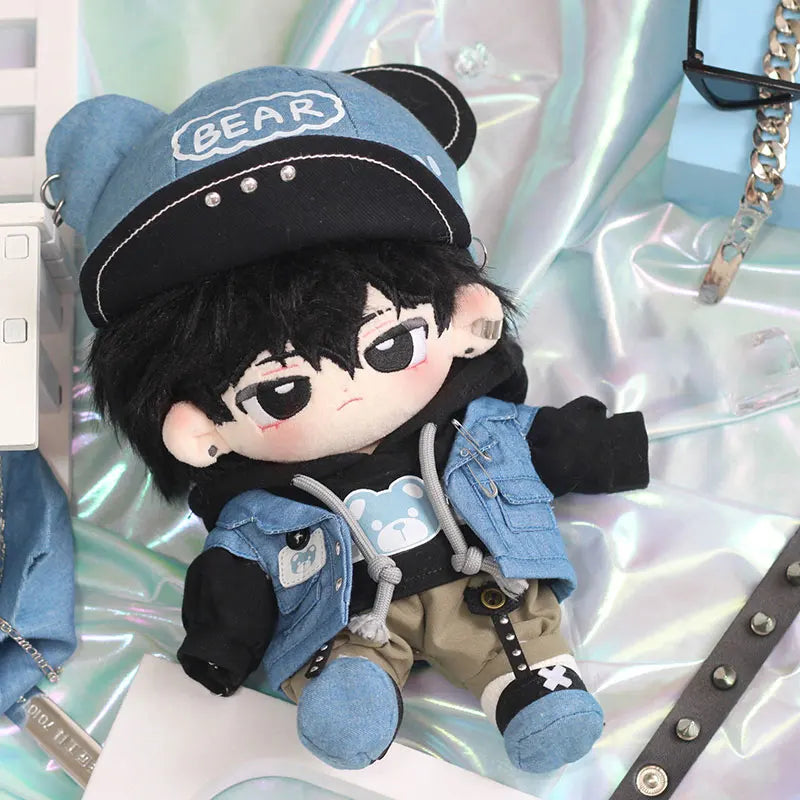 20cm Trendy Boy Pure Cotton Plush Doll Street Dance Youth Cosplay Hoodie Denim Jacket