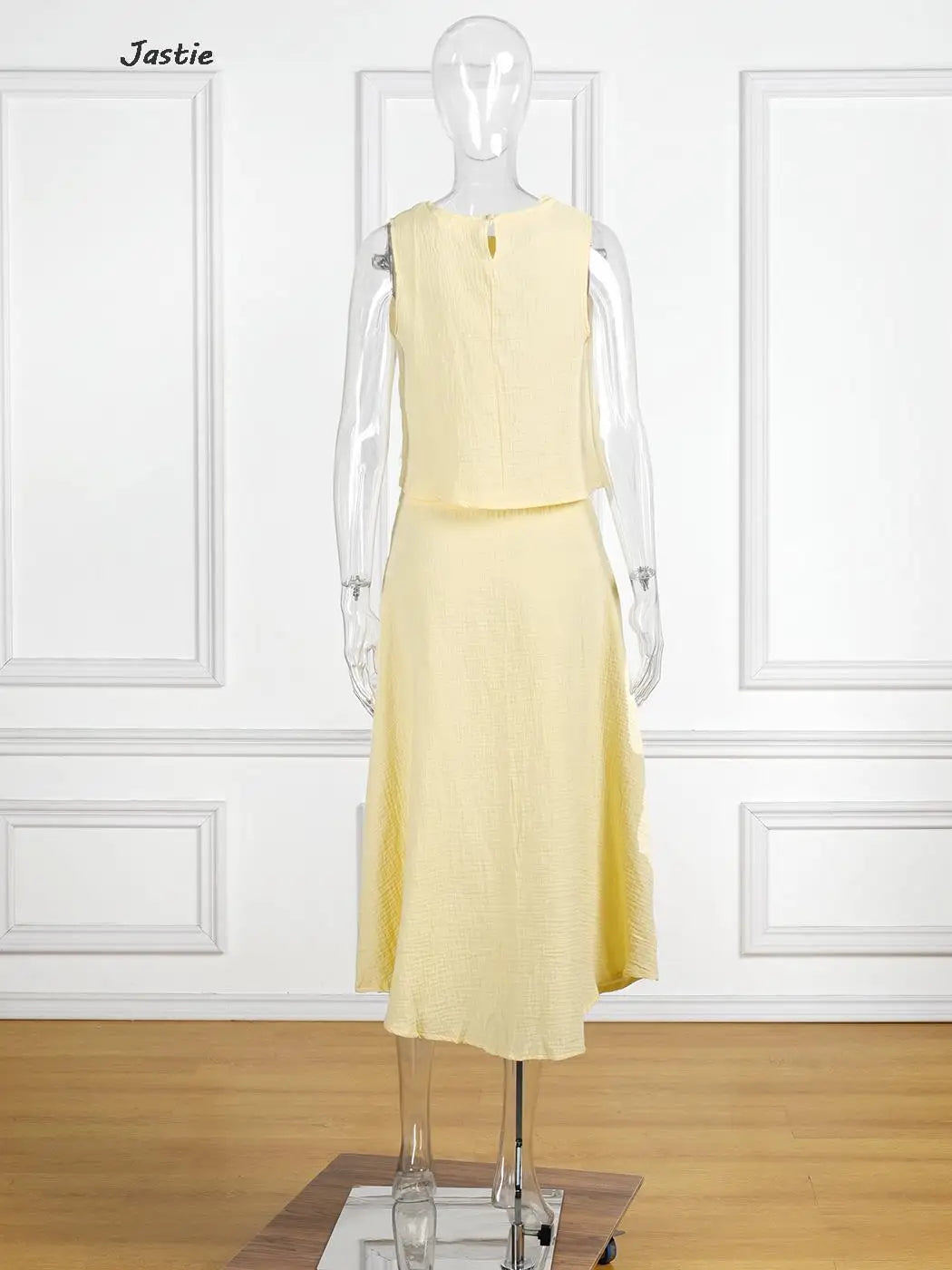 JASTIE Women's Casual A-Line Sleeveless Jersey Dress – Mid-Calf Length, Spring/Summer Style