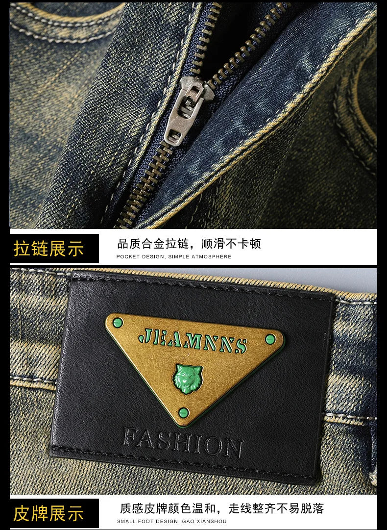 Denim jeans Pants Slim Fit Retro Stretch 2023 Winter Autumn Trousers Moto Biker Jeans High Quality