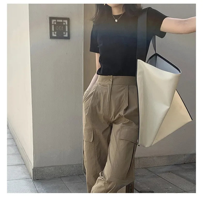 Summer T Shirts For Women cream Casual Korean Streetwear Basic Solid Young Cool free-sized Tops 2025