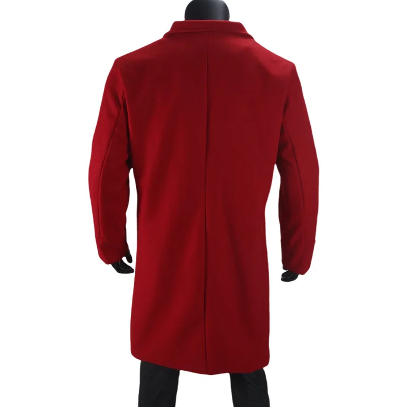 Men Long Double-breasted Coat with Lining Warm Type Wool Blend Lapel Casual Eu Size Customized overcoat