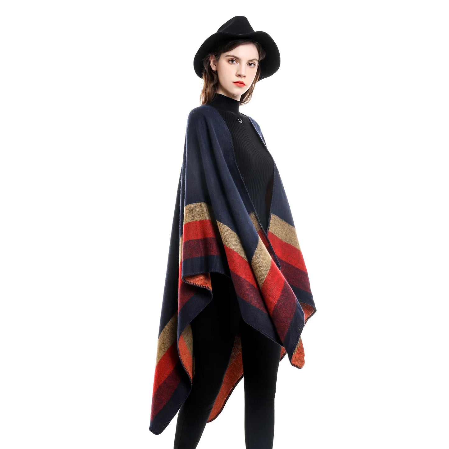 2024 New Fashion Winter Warm Plaid Ponchos And Capes For Women Oversized Shawls and Wraps up Cashmere Pashmina Female Bufanda Mujer