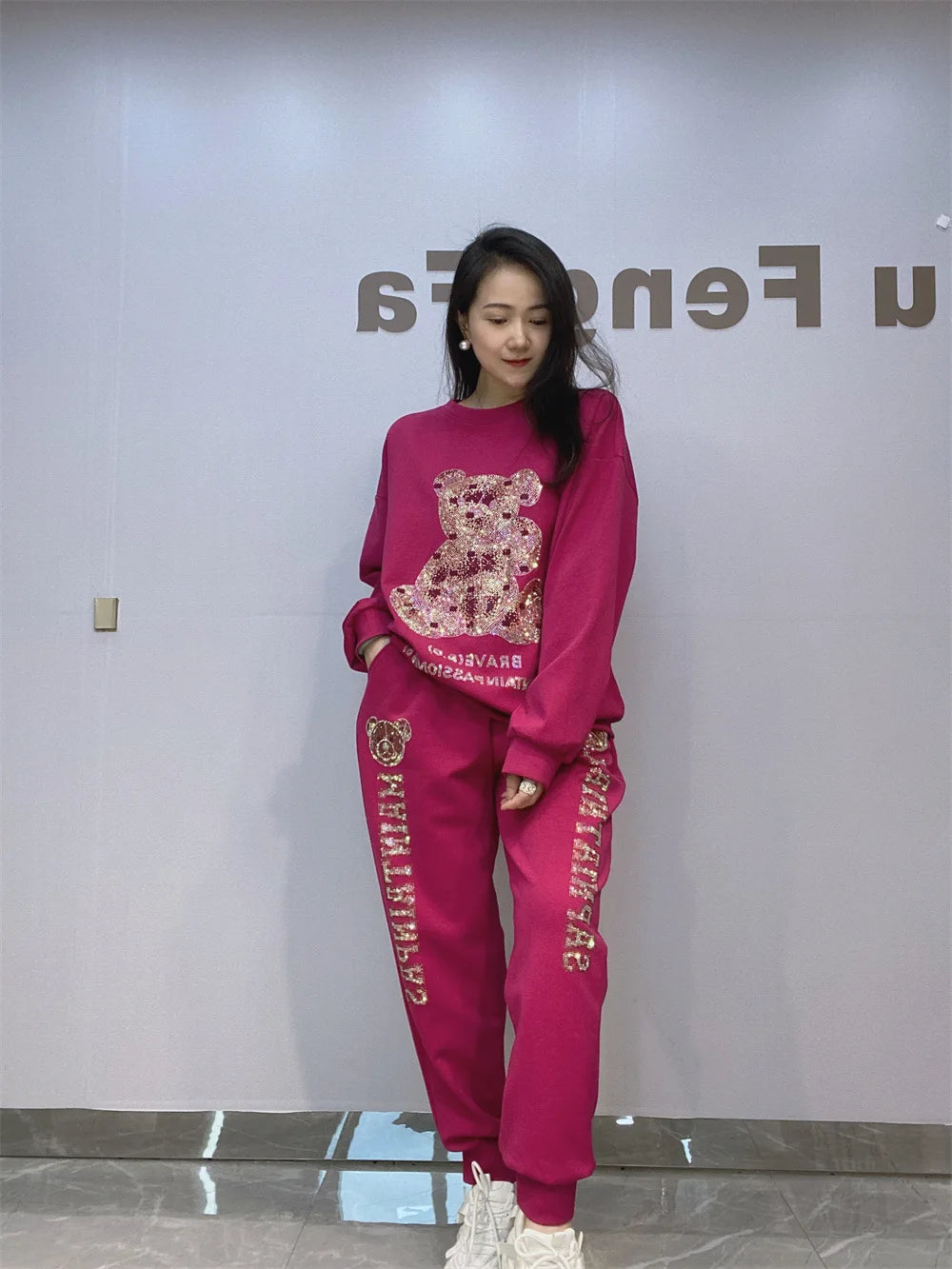 NoEnName_Null Casual Autumn/Winter Cartoon Pattern Pullover Set with Drawstring Waist and Pockets  &nbsp;