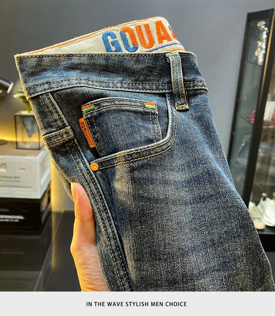 High end luxury casual jeans for men autumn winter fashion straight tube slim fit light business casual denim long pants