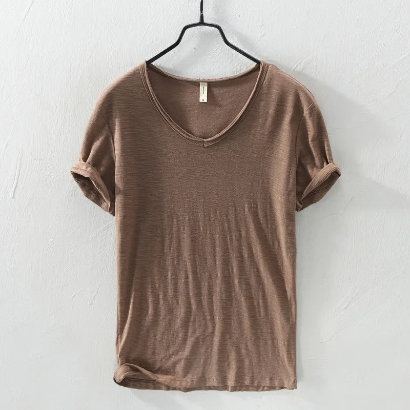 FAVOCENT Men’s V-Neck Bamboo Fiber Cotton-Polyester Casual Tee – Comfortable &amp; Stylish for Summer