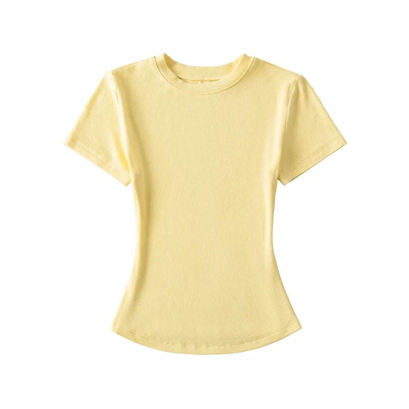 STVY Women's Slim Fit Solid Knit Tee with O-Neck - High Street Spring/Summer Top