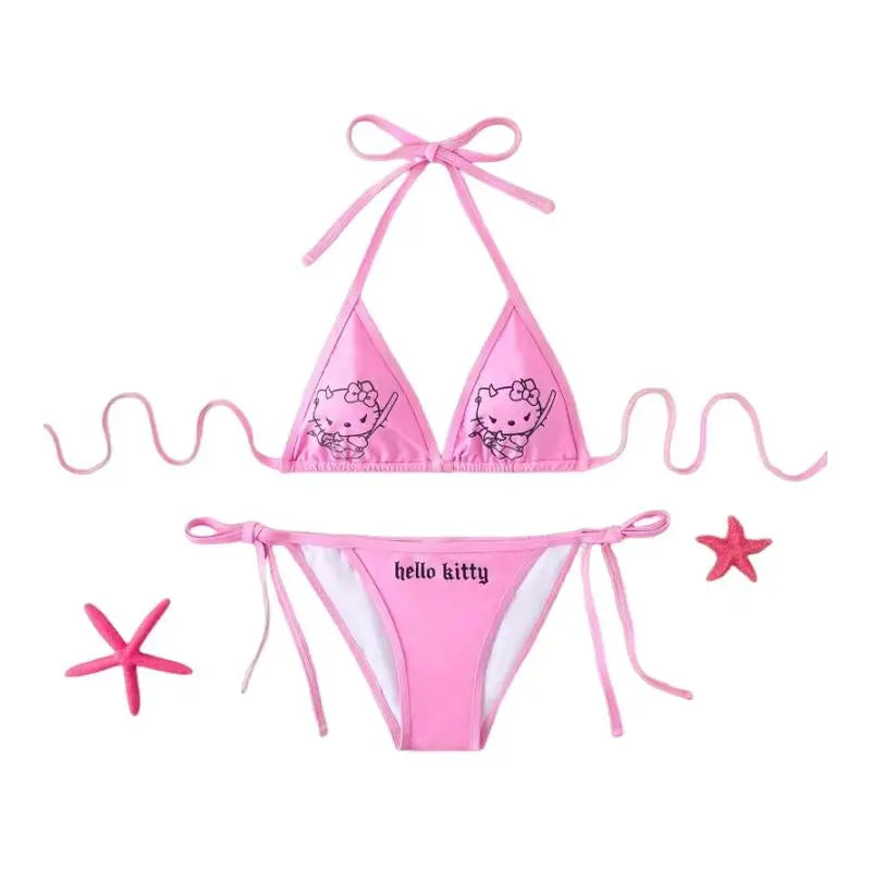 Hello Kitty Swimsuits Women Sexy Bikini Set 2Pcs Split Strap Adjustable Swimming Summer underwear.