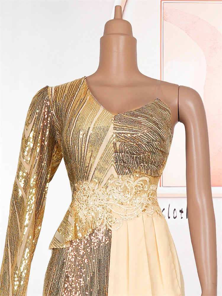 NoEnName_Null Women's Asymmetrical Sequin A-Line Floor-Length Dress – Slim Fit, High Stretch, All-Season Polyester