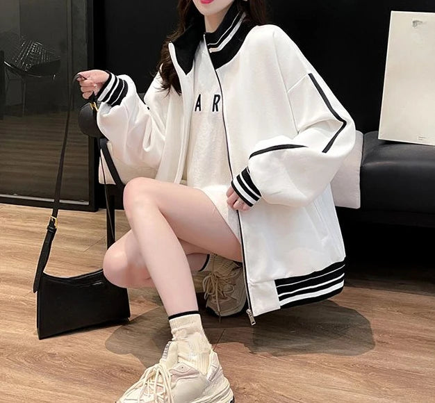 Black Sweatshirts for Women Full Zip Up Tops with Striped Y2k Hoodie Long Sleeve Style Matching