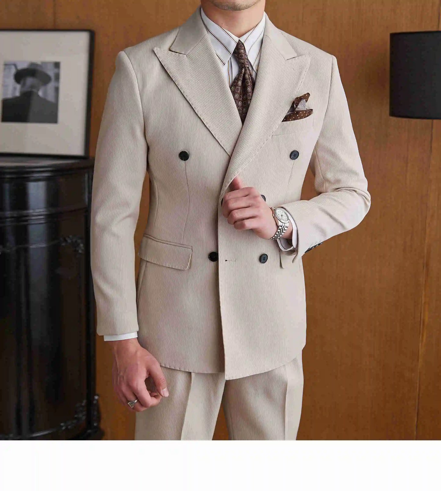 High Quality Double Breasted Suit 2 Pieces designed for Wedding, as well as for Business Formal Casual  Office.