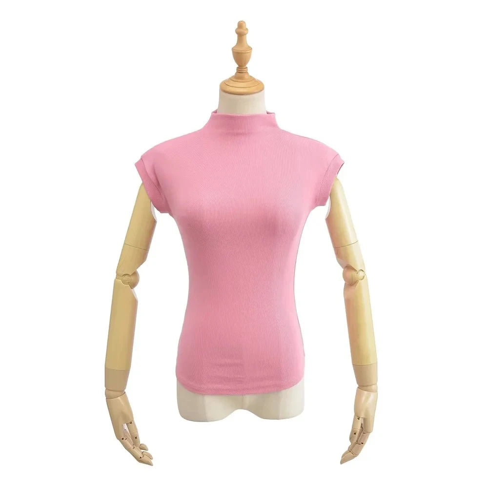 Women's Sleeveless Turtleneck Slim Fit Knit Top Summer 2024 by TODOBLACK