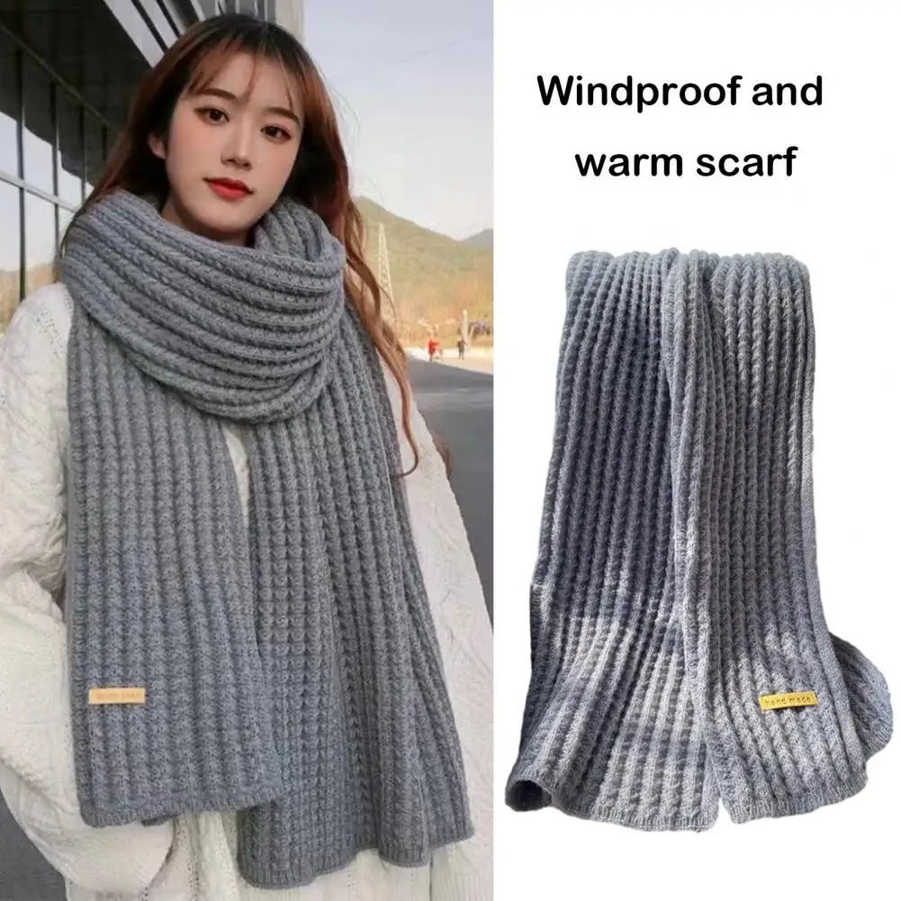 Winter Scarf Knitted Elastic Windproof Stay Warm Shawl Anti-shrink Lady School Outdoor Scarf