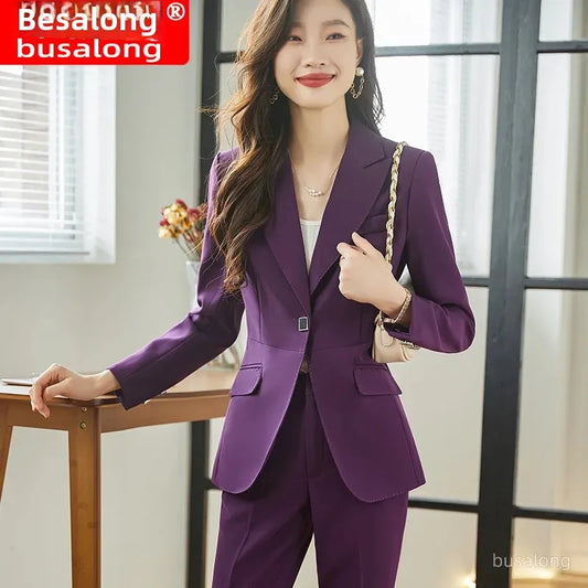 Busalong Autumn/Winter Women's Long Sleeve Professional Western-style Elegant Trousers for Interview Sales Workwear