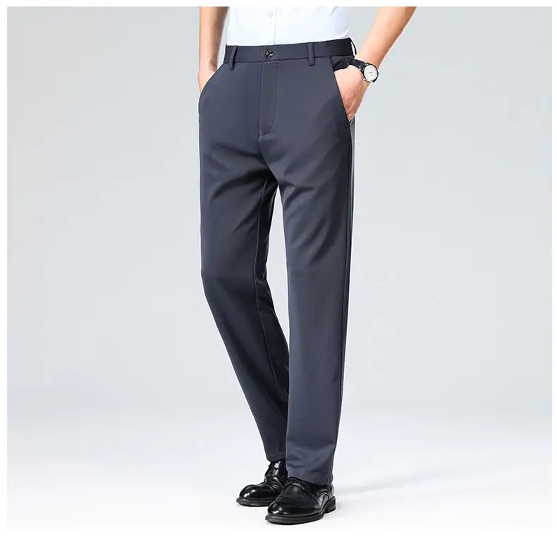 Men's Stretchy Casual Business Pants Spring Summer Breathable Full Length Home Work Trousers