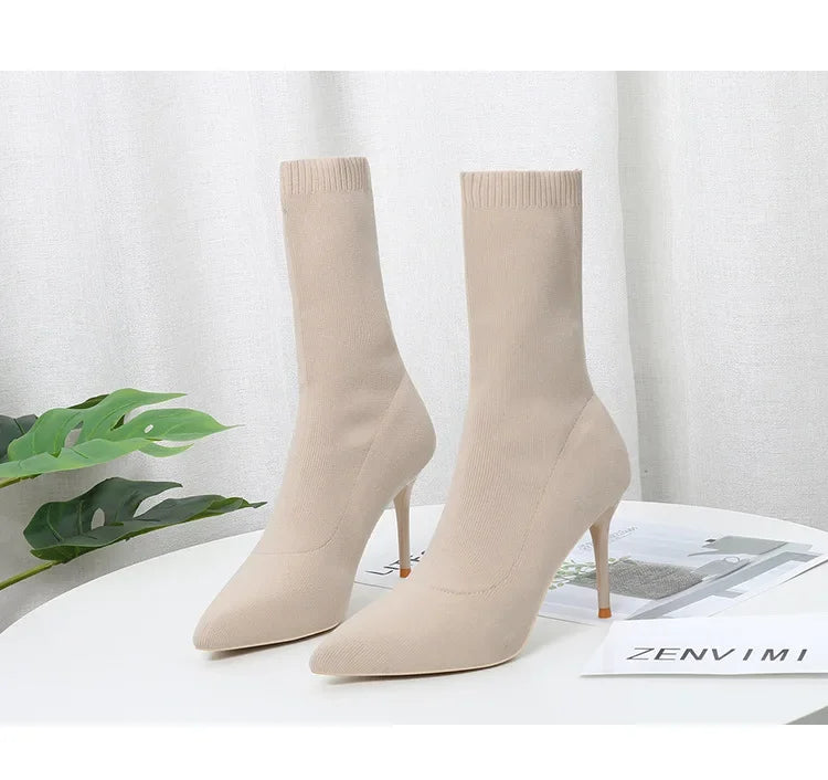 Sexy Boots Knitting Stretch Boots High Heels for Women