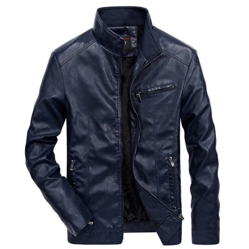 Men Autumn Winter Leather Jacket Coat Men's Retro Stand Collar Motorcycle Warm Fleece PU Leather Jacket