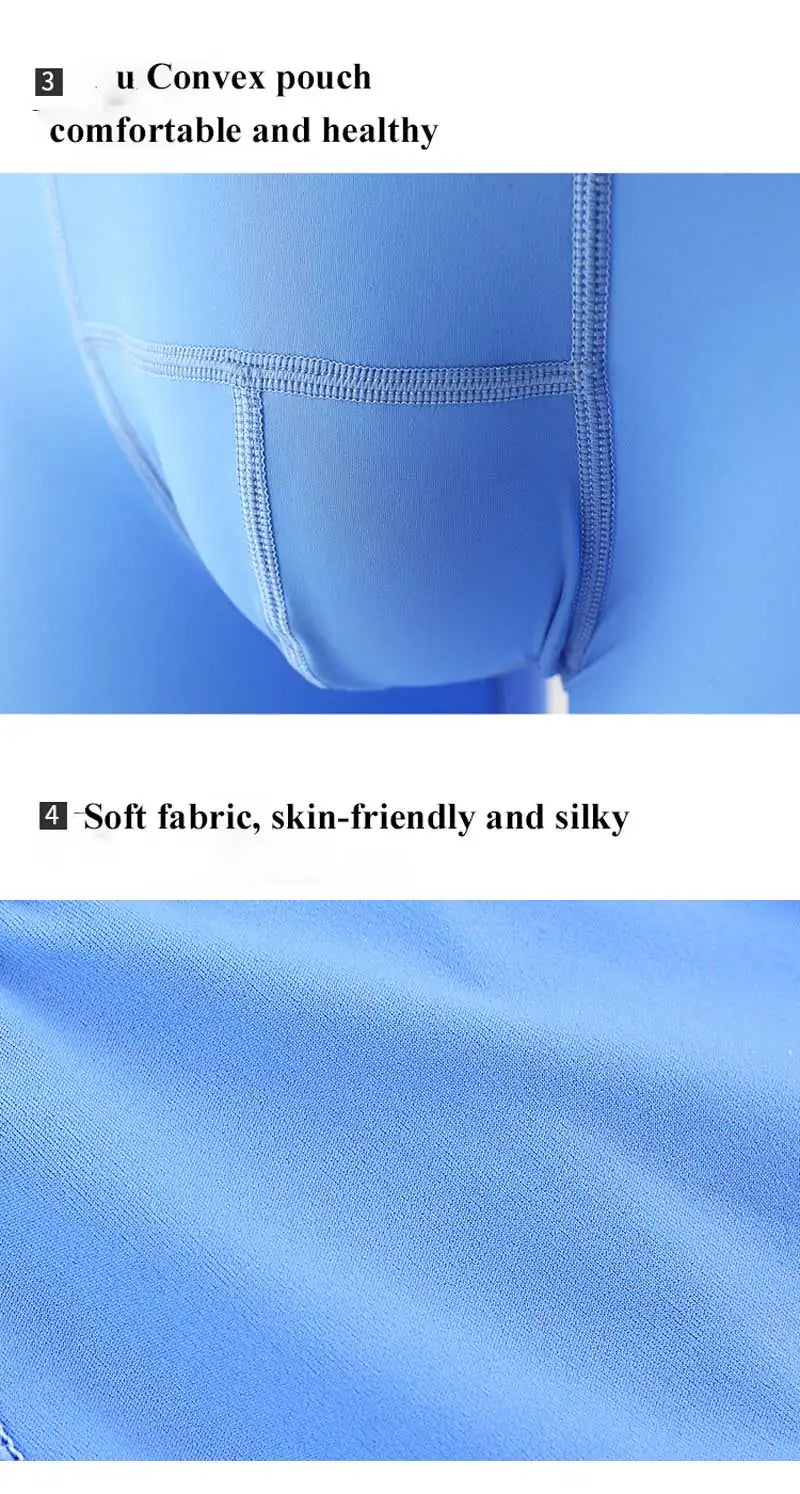 Ice Silk Lengthen Men Boxers Mid Waist Solid Underwear.