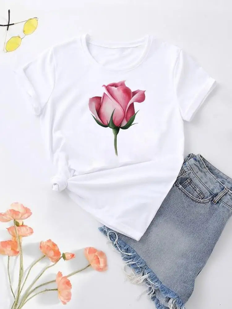 NoEnName_Null Women's Cartoon Print Casual O-Neck T-shirt – Summer Top