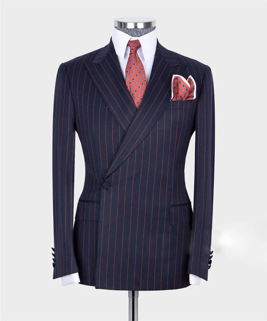 NoEnName_Null Men's Smart Casual Double-Breasted Suit – Cotton & Polyester Blend for All Seasons