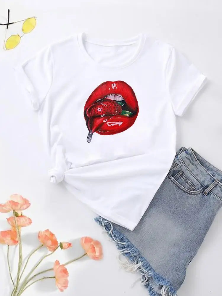 NoEnName_Null Women's Cartoon Print Casual O-Neck T-shirt – Summer Top