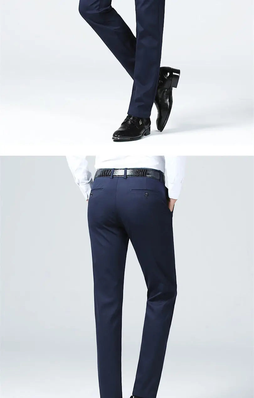 Men's Summer Casual Elastic Non-ironing Trousers coloured in Black Slim-fit Straight Business Formal Trousers