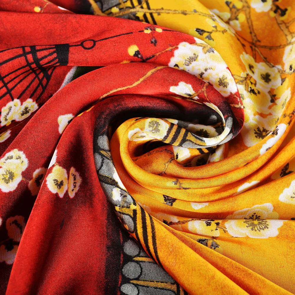 Silk Scarf Shawl Spring Fall Fashion Square Coffee Orange Scarves Foulard Winter Women Headscarves Accessories