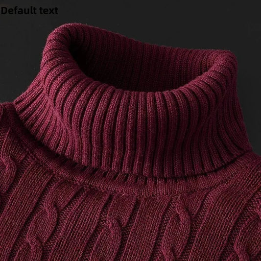 Men's Polo Turtle Neck Sweater Thick Cotton Knitted Top Fleece-Lined And Thickened Warm Bras Soft Winter Jumper