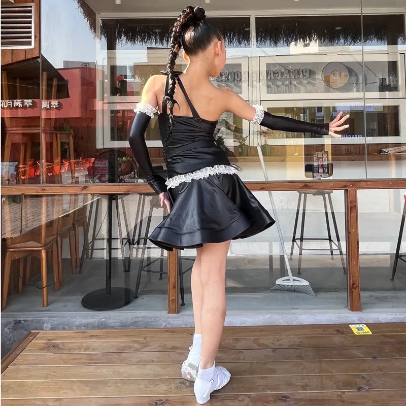 Girls' Latin Dance Dress – Lightweight Polyester Performance Wear for Practice &amp; Competition