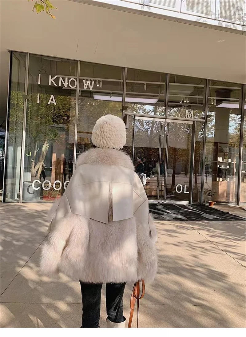 Retro Coffee Fur Coat  2024 Winter Loose Korean Version Fashionable Imitation for wome Fox Fur Thickened Haining High-end Coat