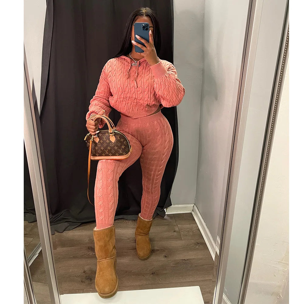 Fall Winter Women Skinny Hoodies and Pant Casual Two Piece Outfits