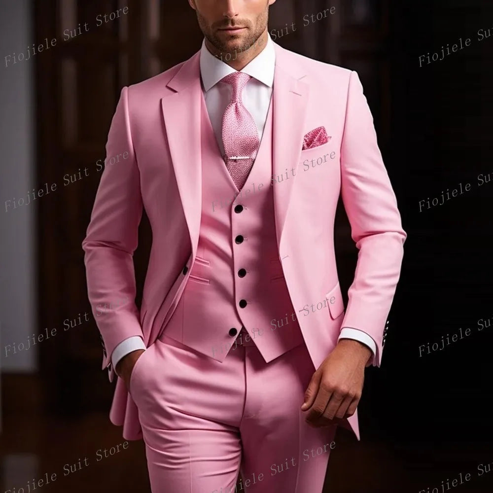 Fiojiele Men's Formal Wedding Suit - 4-Season Cotton-Polyester Blend, Single Breasted