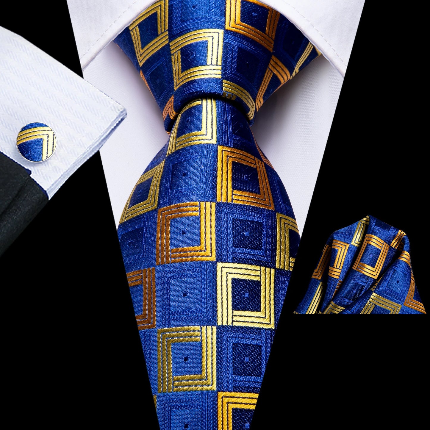 Hi-Tie Silk Neck Tie Set for Men – Patchwork Design