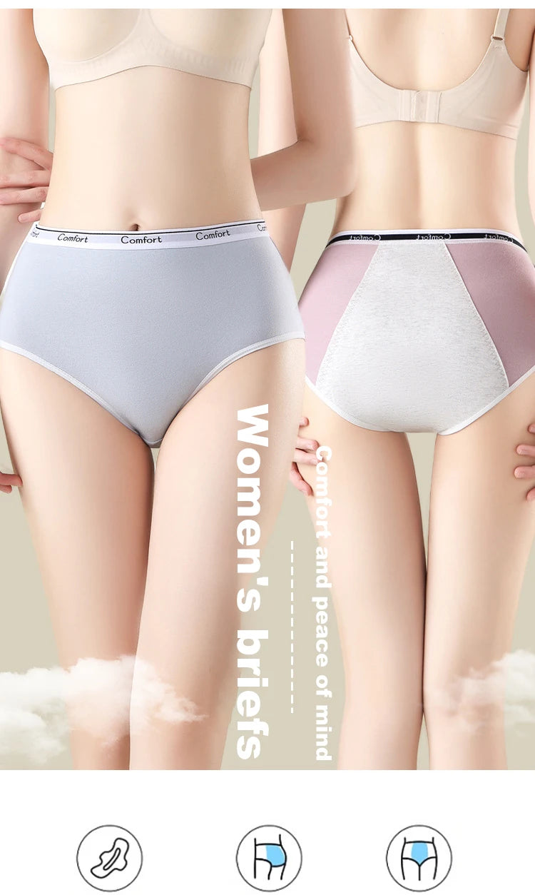 2pcs Girl Menstrual Panties Physiological Briefs Ladies Period Leak Proof Panty High Waist Cotton Underwear