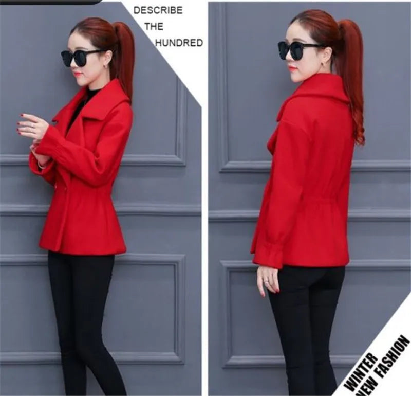 Elegant winter 100% wool Tops Female  coat for Autumn Winter Casual Short Jacket Double-Breasted Outerwear