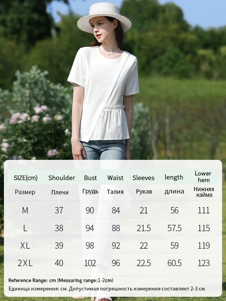 Summer New T-shirts For Women 2024 Spliced Hollow Out Pleated Short-sleeve Casual Fashion Female Blouse 2242015652
