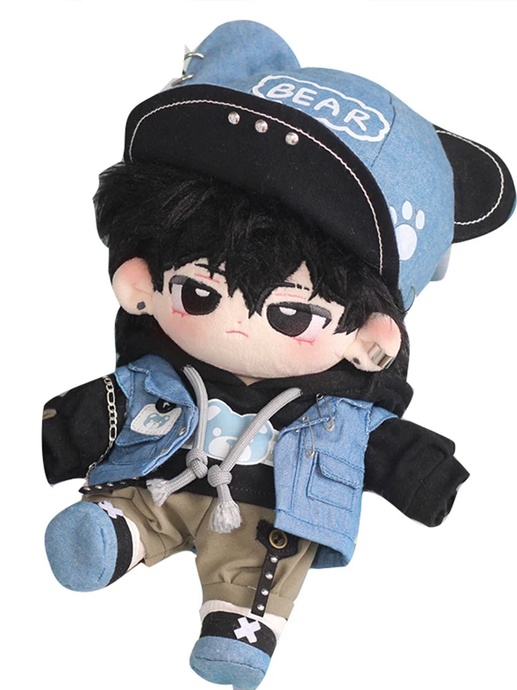 20cm Trendy Boy Pure Cotton Plush Doll Street Dance Youth Cosplay Hoodie Denim Jacket