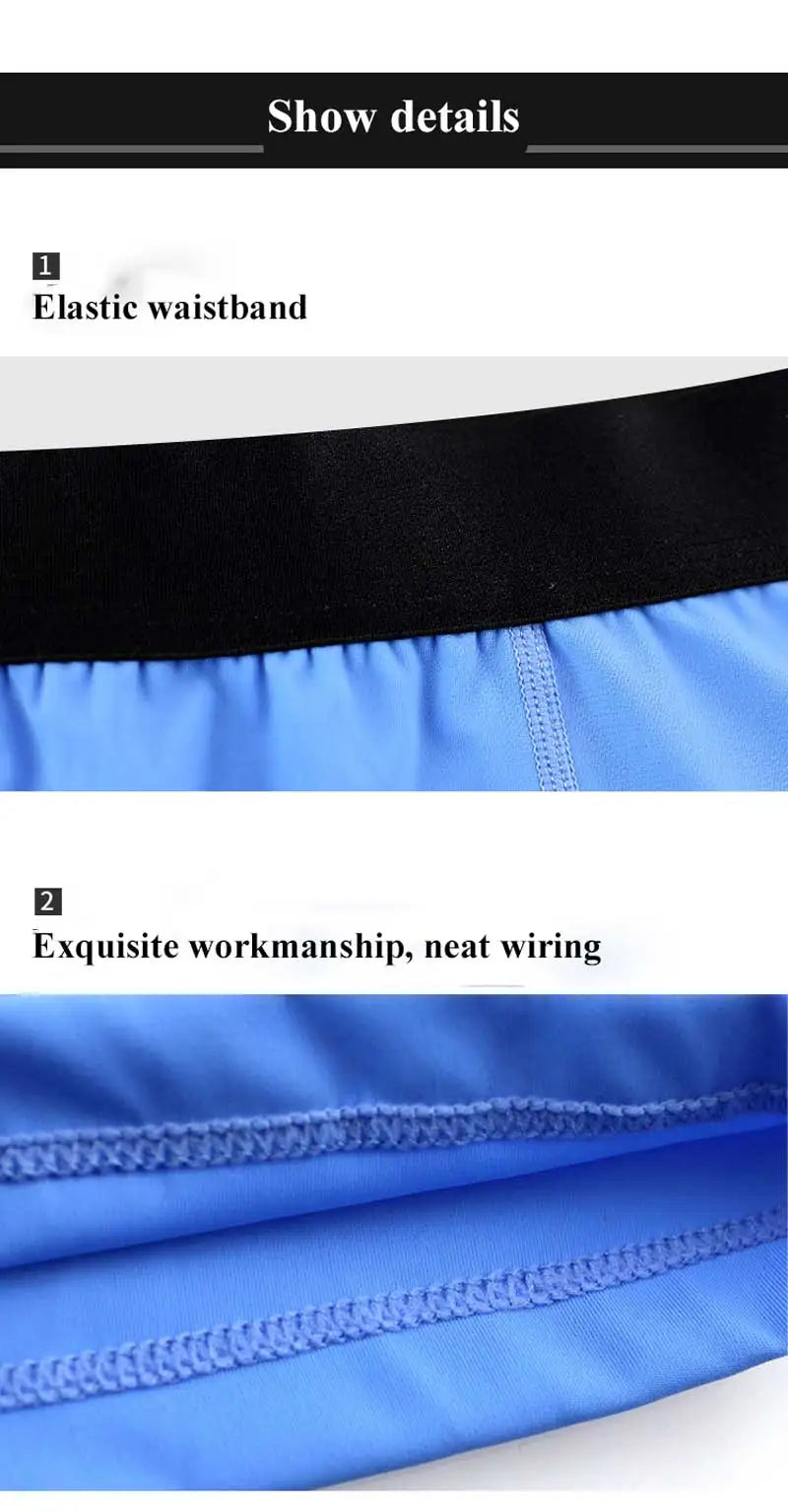 Ice Silk Lengthen Men Boxers Mid Waist Solid Underwear.