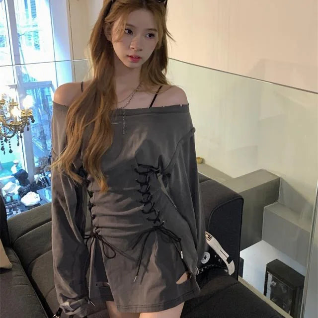 Fairycore Grunge Corset Dress Long Sleeve Women Aesthetic Dresses Spring Autumn