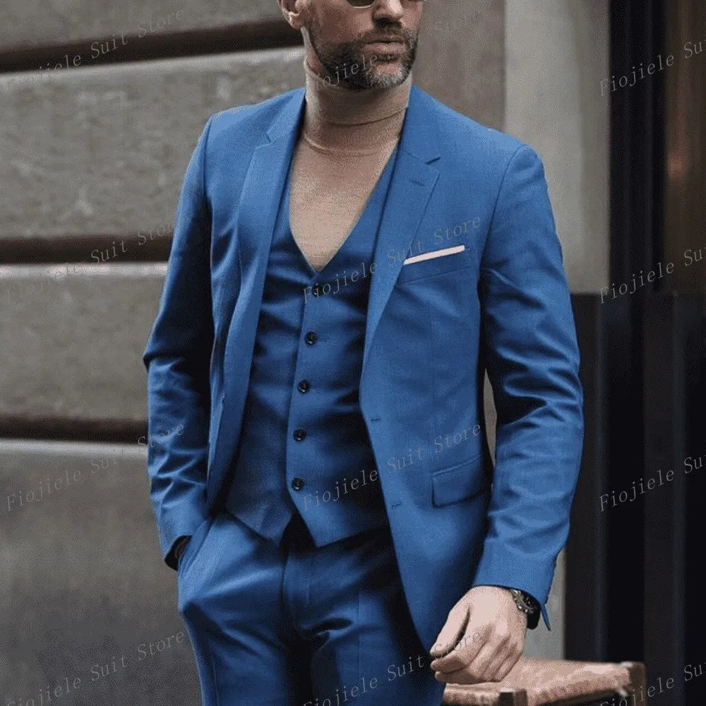 Fiojiele Men's Formal Wedding Suit - 4-Season Cotton-Polyester Blend, Single Breasted