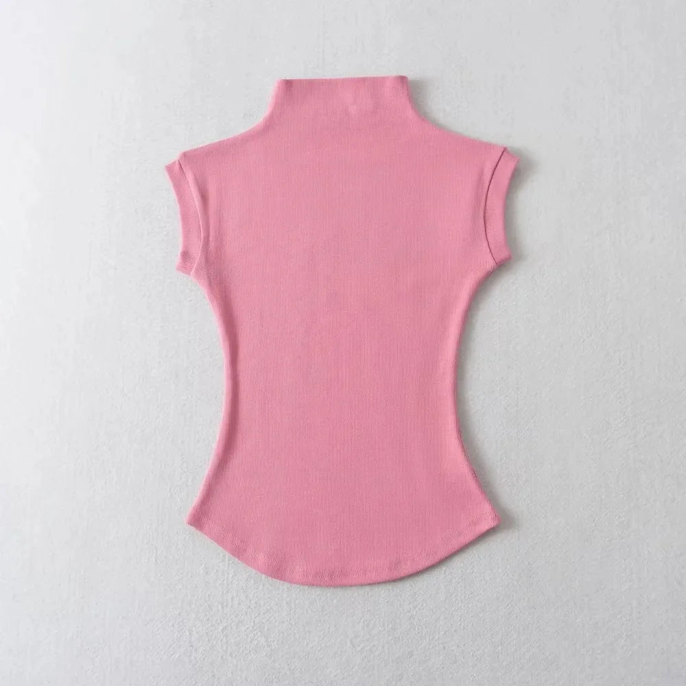 Women's Sleeveless Turtleneck Slim Fit Knit Top Summer 2024 by TODOBLACK
