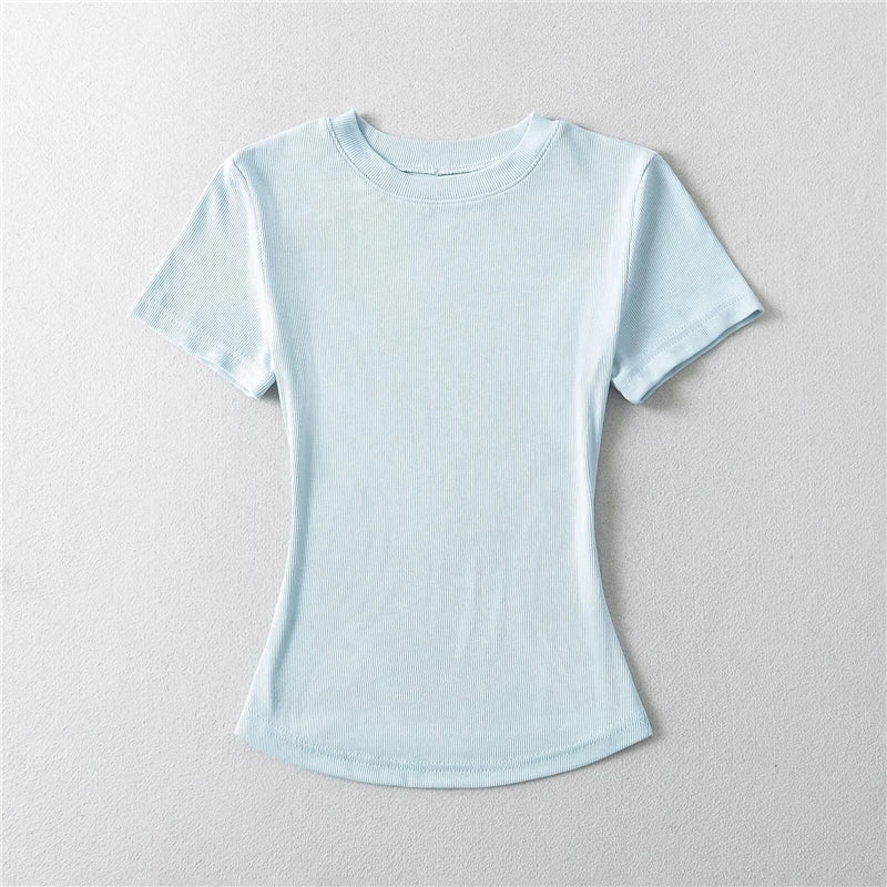 STVY Women's Slim Fit Solid Knit Tee with O-Neck - High Street Spring/Summer Top