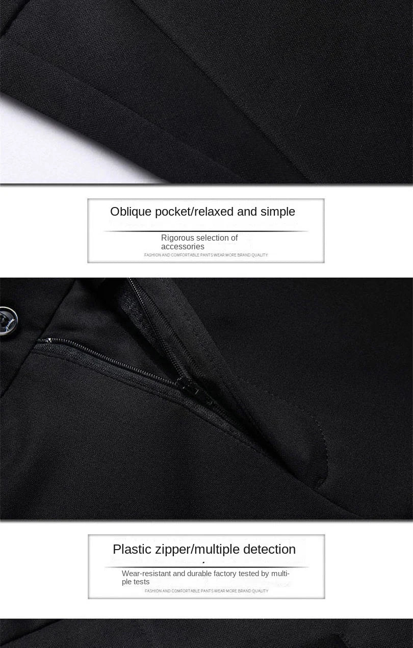 Men's Summer Casual Elastic Non-ironing Trousers coloured in Black Slim-fit Straight Business Formal Trousers