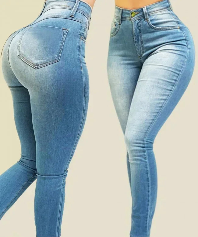 2024 Women Office Lady Elastic Jean Leggings Pants High Waist Peach Hip Slim Seamless Pencil Denim Trousers Casual Jeans