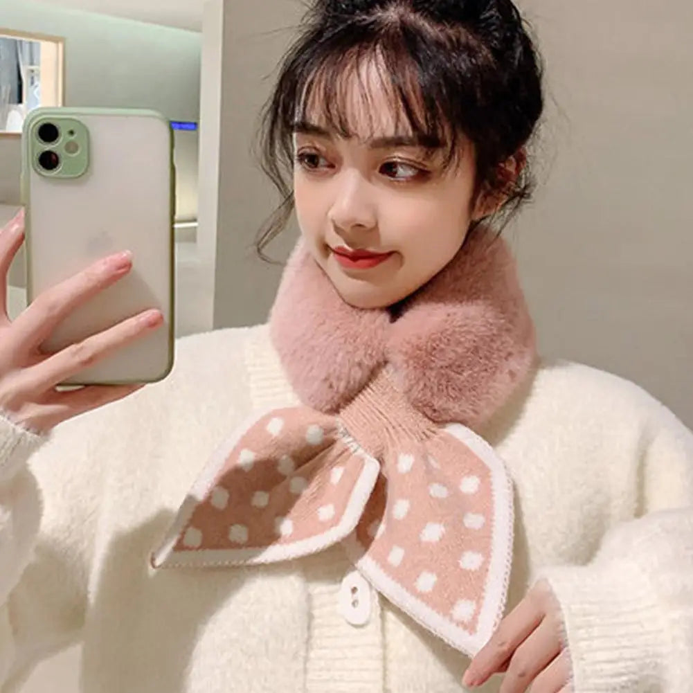 NoEnName_Null Women's Winter Splice Plush Scarf – Stylish &amp; Cozy Casual Accessory