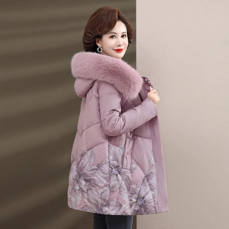 Women Winter Jacket Long Warm Thicken Cotton Padded Jacket Hooded  Middle Aged Women's Clothes