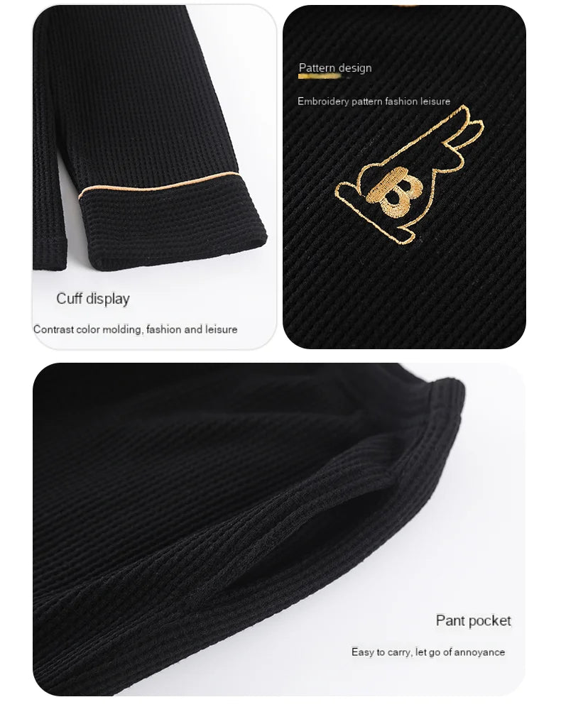 QANSCOCO Women's Cotton Pajama Set – Letter Pattern Full Sleeve Ankle-Length Sleepwear for Spring